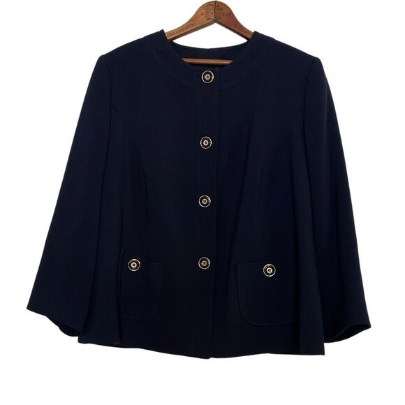 Jones New York Collarless Button Front Lined Blazer Jacket Navy Blue Size 14W - Picture 2 of 9